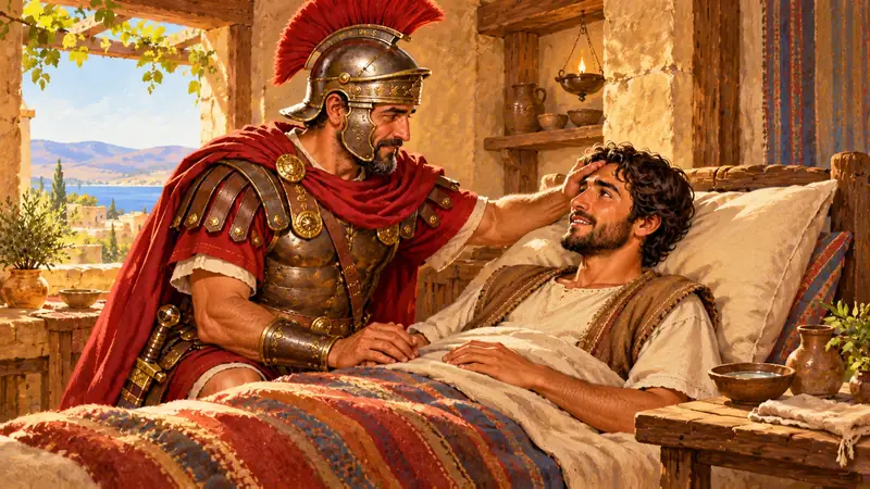 El centurión cuidaba a su siervo enfermo.