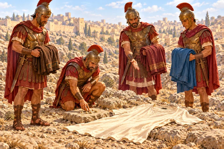 Los soldados se repartieron las ropas y echaron suertes por la túnica de Jesús.