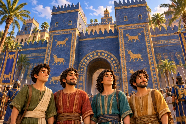 The gates of Babylon rose before them.