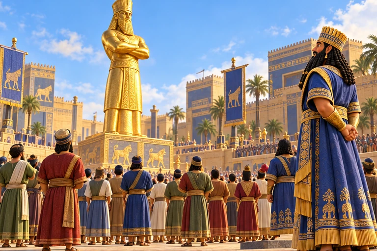 Many people gathered before the golden statue.
