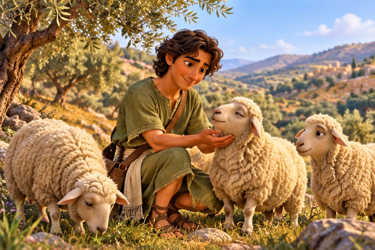 David acompaña al rebaño de su familia.