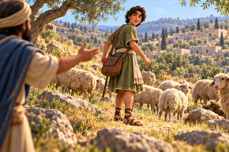 David comes from the fields when he is called.