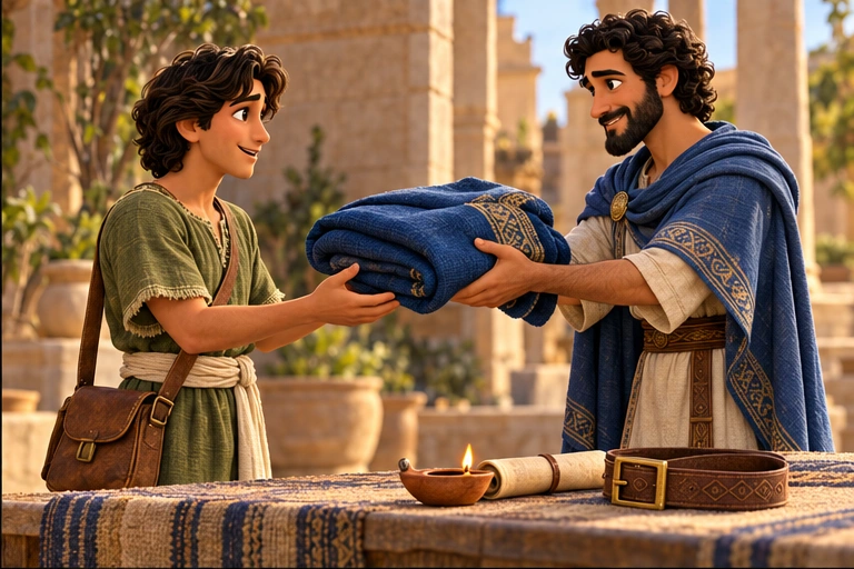 Jonatán entrega su manto a David.