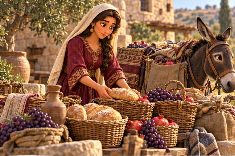 Abigail prepares supplies to take.