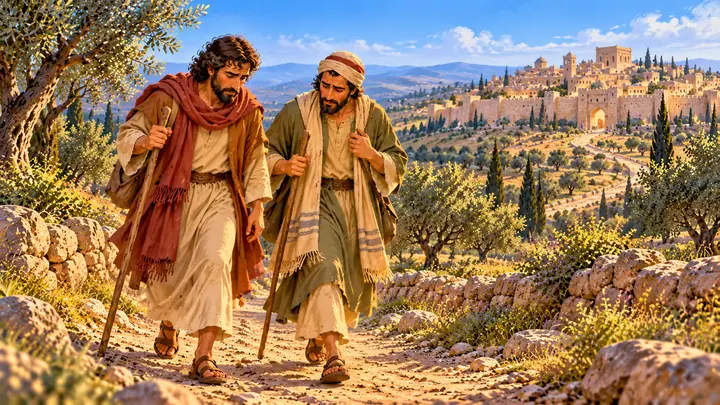 Los dos amigos caminaban tristes hacia Emaús.