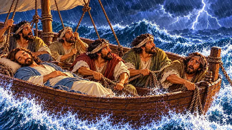 The disciples were afraid while Jesus was still sleeping.