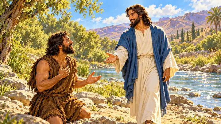 Jesús llegó al Jordán y habló con Juan.