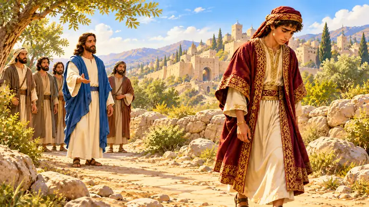 The young man walked away sadly, unwilling to let go of his riches.