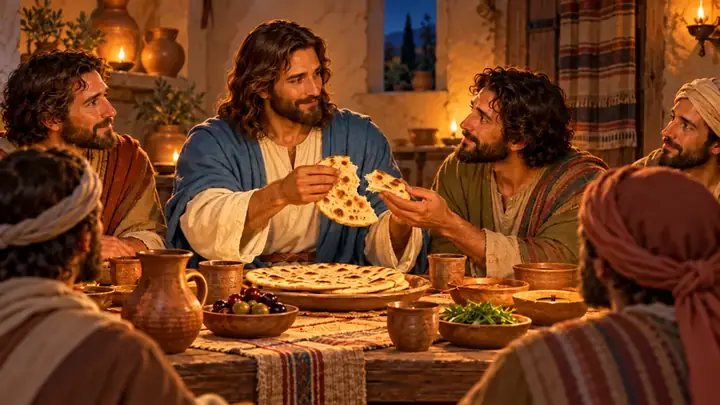 Jesus broke the bread and shared it