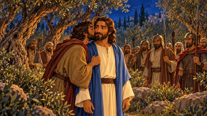 Judas se acercó a Jesús con un beso