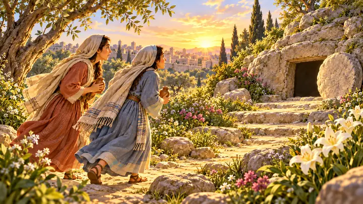The women carried spices to the tomb at dawn.