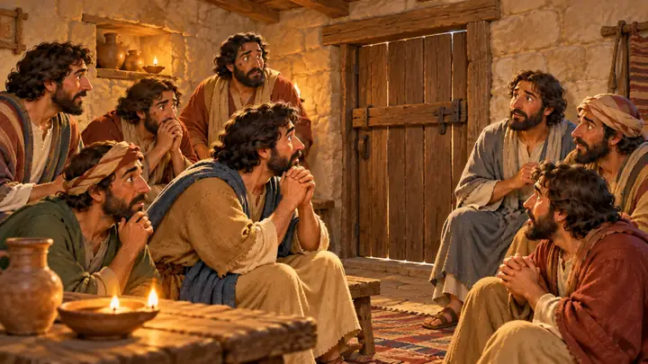 The disciples gathered behind closed doors.