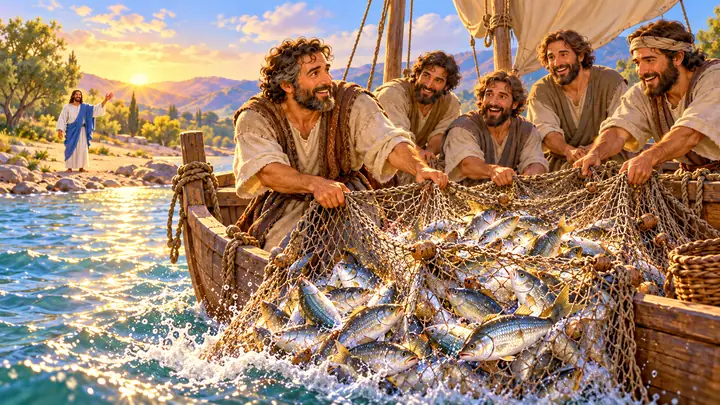 The net filled with fish when they followed Jesus instruction.
