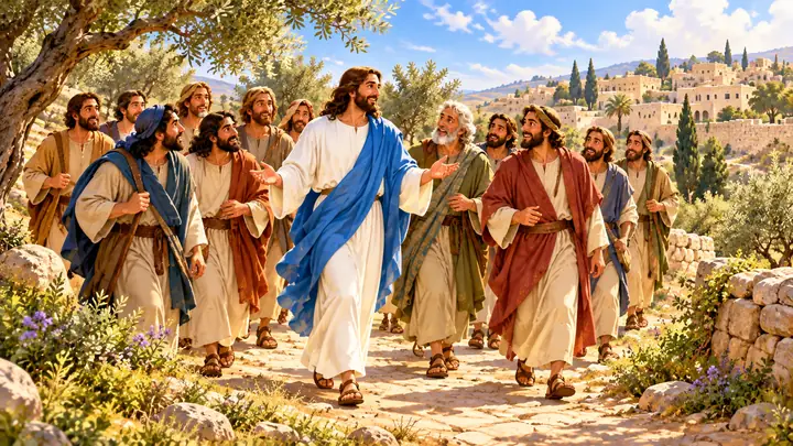 Jesús llevó a sus amigos hacia Betania.