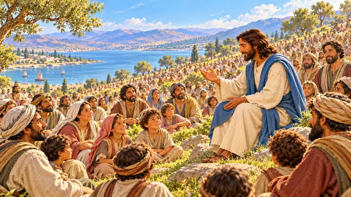 Jesús enseñó a muchas familias junto al lago.