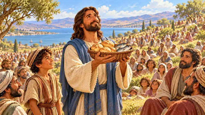 Jesús dio gracias por los alimentos.