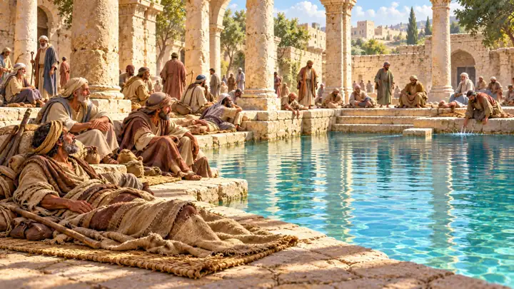 Many sick people waited beside the pool of Bethesda.