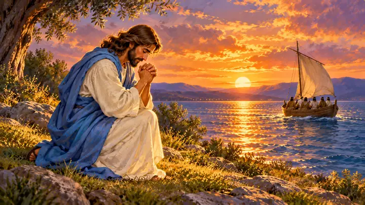 Jesús fue a orar mientras sus amigos partían.