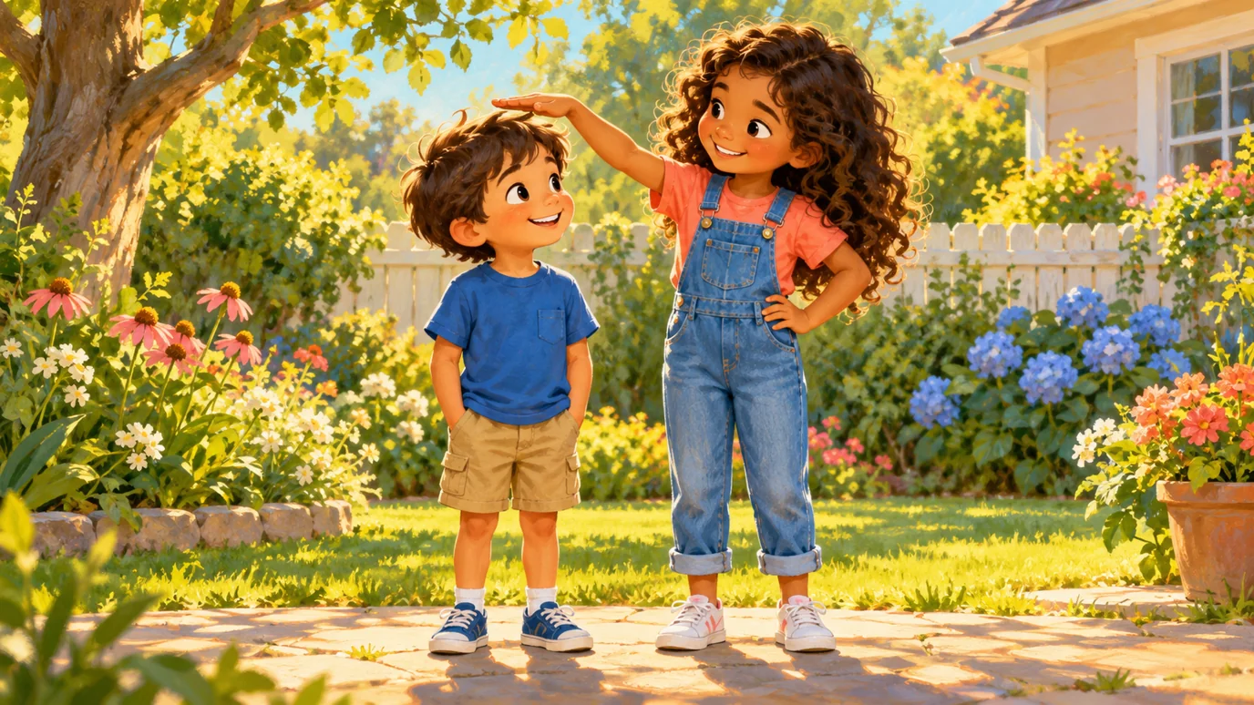 Dos niños compararon su altura.