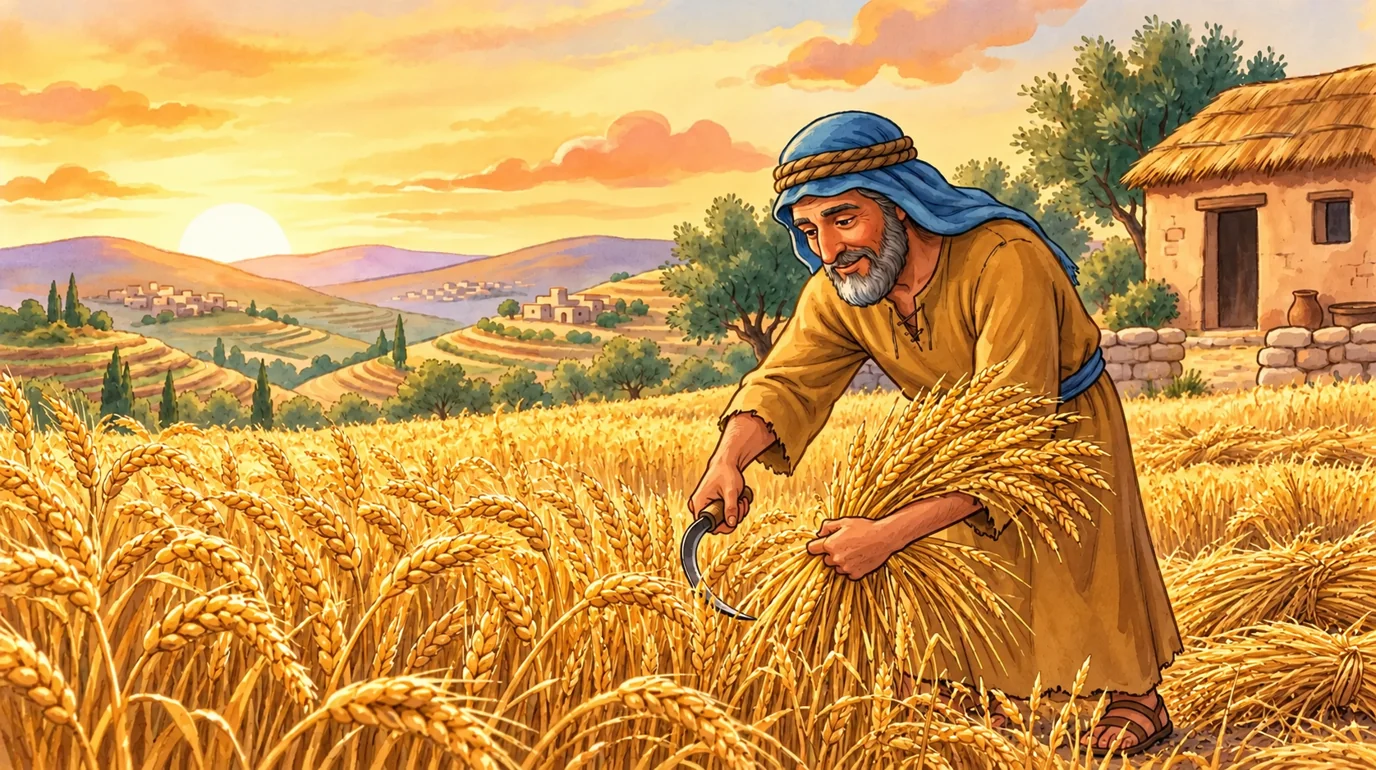Cuando el grano estuvo listo, el agricultor recogió la cosecha.