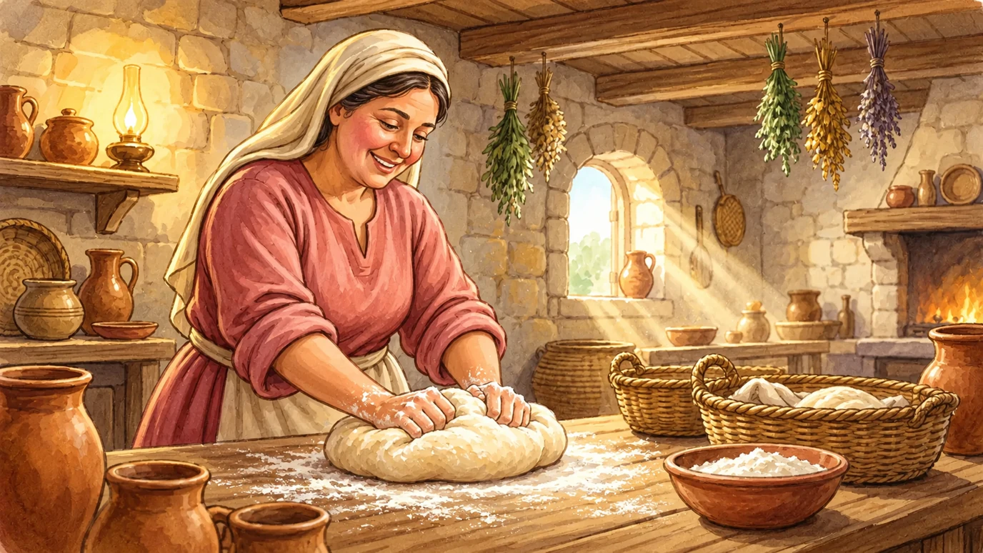 The woman kneaded the dough with her hands.