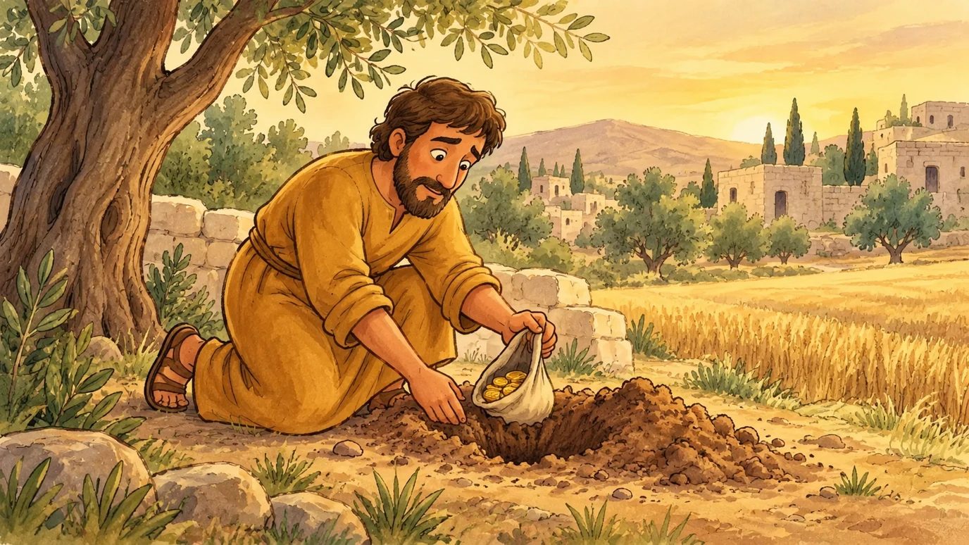 El tercer siervo escondió su talento en la tierra.