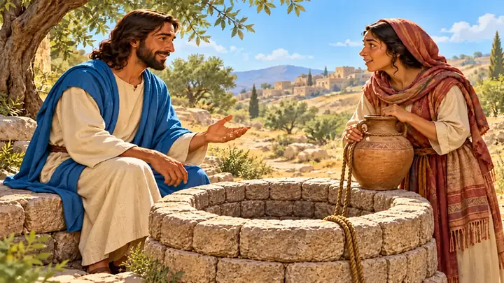 Jesús habló con bondad con la mujer junto al pozo.