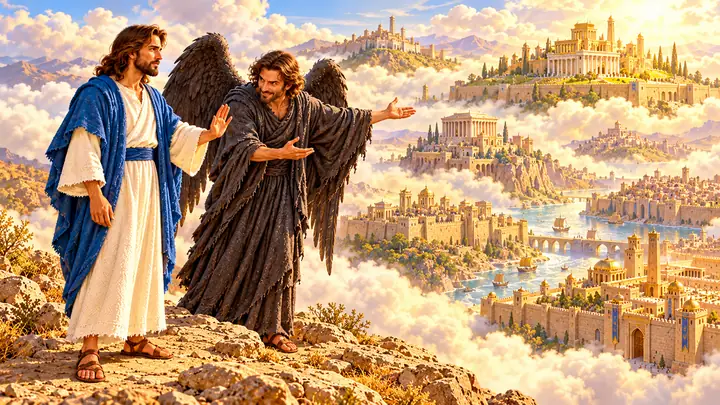 The tempter showed Jesus the kingdoms of the world.