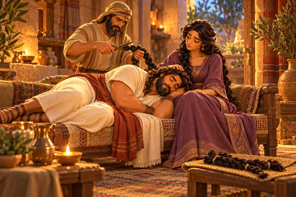 While Samson slept, a man cut off his braids.