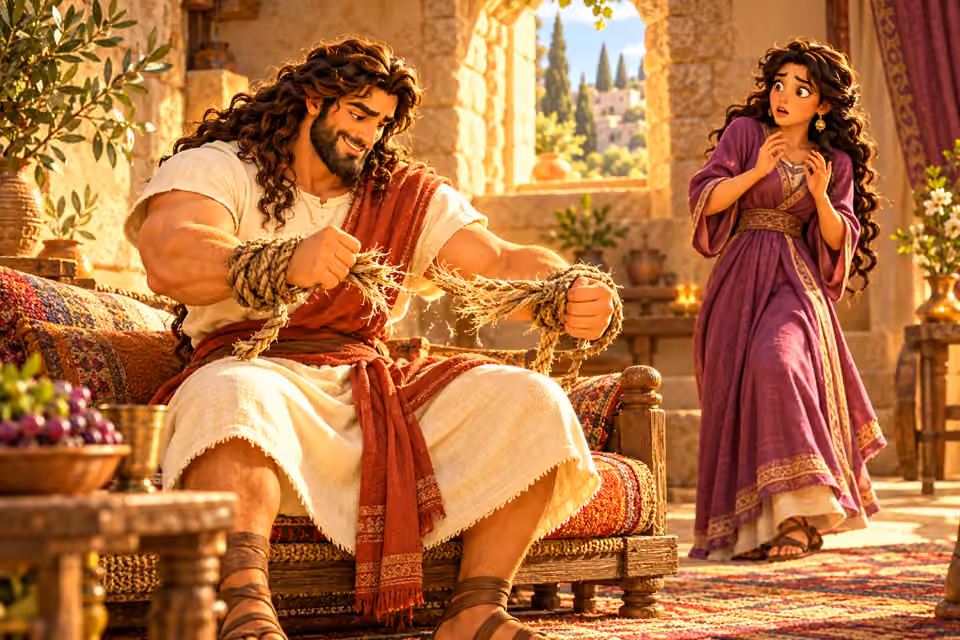 The new ropes broke around Samson’s arms.