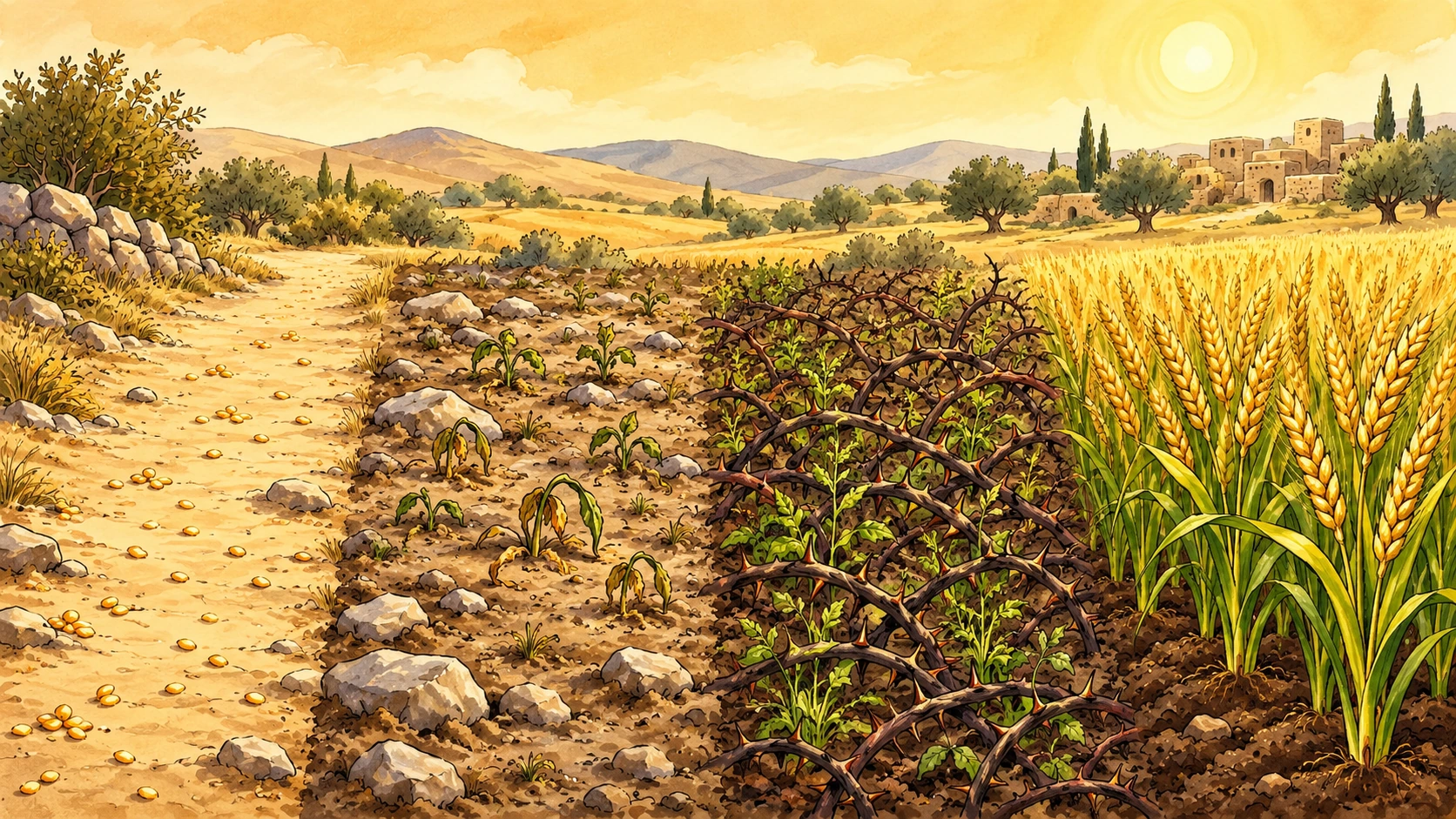 Las semillas cayeron en el camino, entre piedras, entre espinos y en tierra buena.